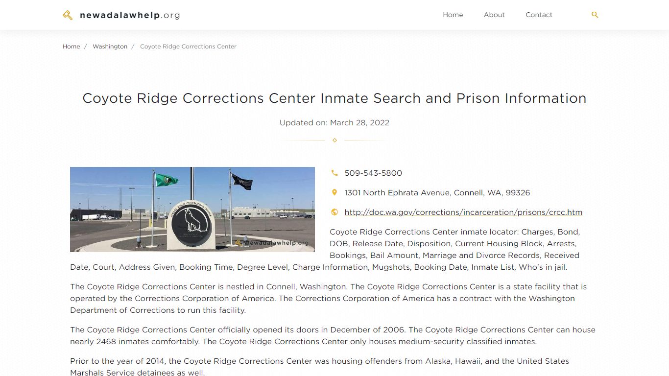Coyote Ridge Corrections Center Inmate Search, Visitation, Phone no ...